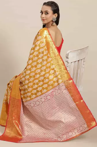 Silk Land  Mustard  Woven Design Brocade Saree 