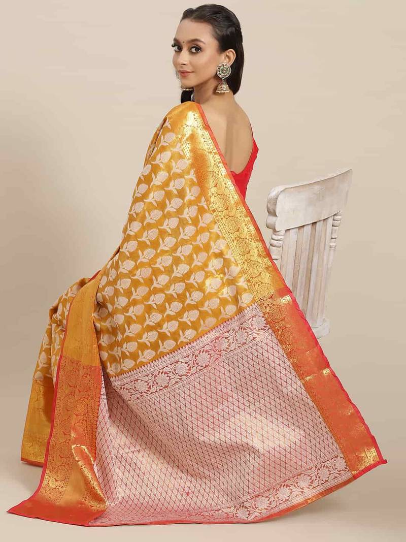 Silk Land  Mustard  Woven Design Brocade Saree 
