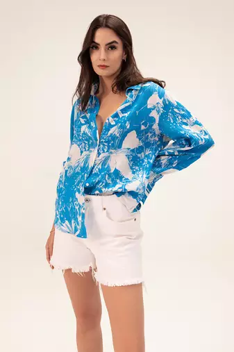 Blue azure floral printed shirt