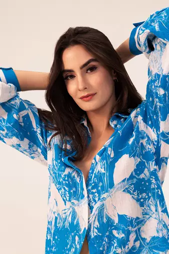 Blue azure floral printed shirt