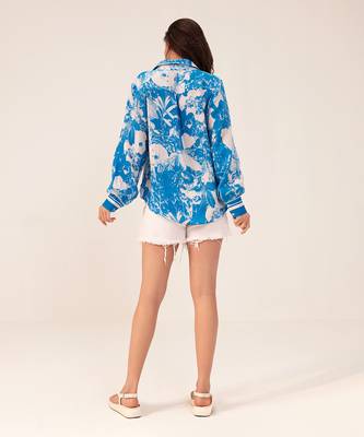 Blue azure floral printed shirt 4