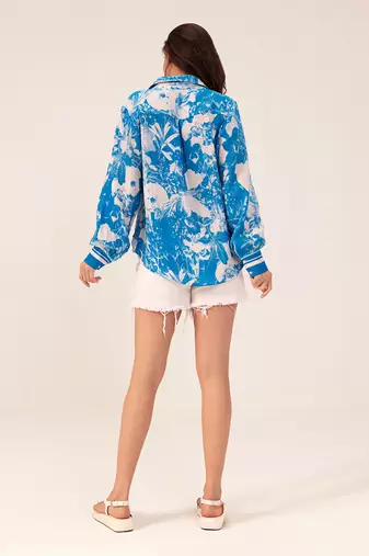 Blue azure floral printed shirt