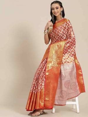 Silk Land  Red  Woven Design Brocade Saree  2
