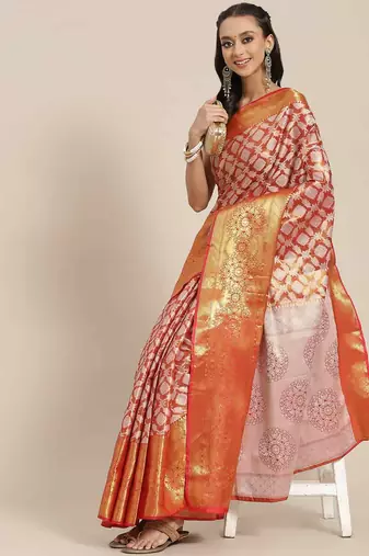 Silk Land  Red  Woven Design Brocade Saree 