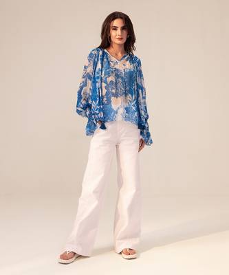 Blue azure floral printed top 1