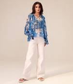 Blue azure floral printed top