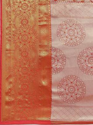 Silk Land  Red  Woven Design Brocade Saree  5