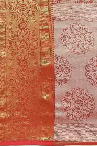 Silk Land  Red  Woven Design Brocade Saree 