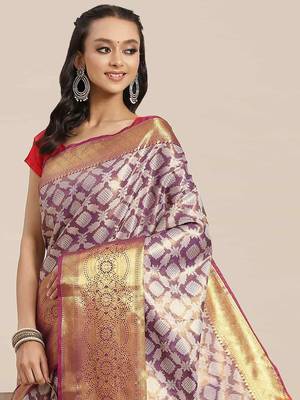 Silk Land  Purple  Woven Design Brocade Saree  1