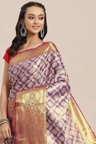 Silk Land  Purple  Woven Design Brocade Saree 