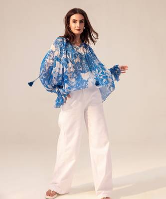 Blue azure floral printed top 3
