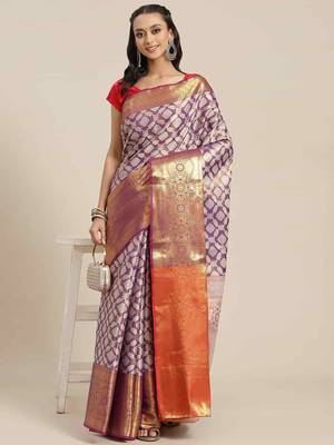 Silk Land  Purple  Woven Design Brocade Saree  2