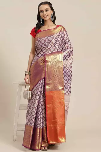 Silk Land  Purple  Woven Design Brocade Saree 