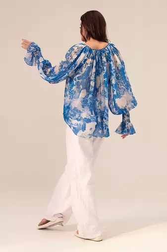 Blue azure floral printed top