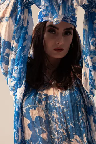 Blue azure floral printed top