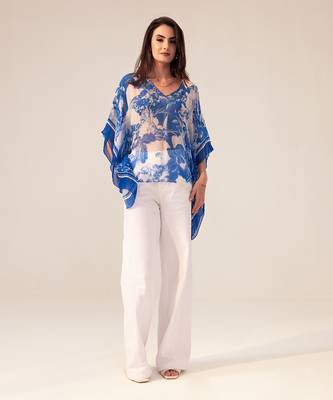 Blue azure floral printed kaftan top 1