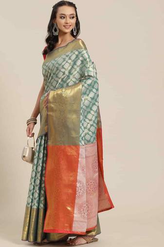 Silk Land  Teal  Woven Design Brocade Saree 