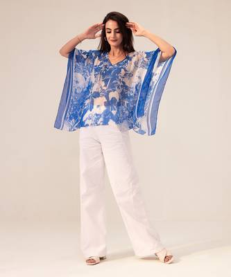 Blue azure floral printed kaftan top 2
