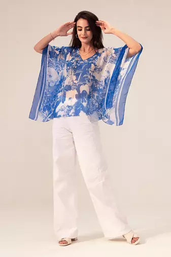 Blue azure floral printed kaftan top