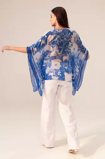 Blue azure floral printed kaftan top