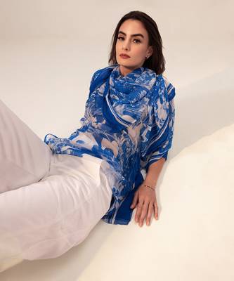 Blue azure floral printed kaftan top 5