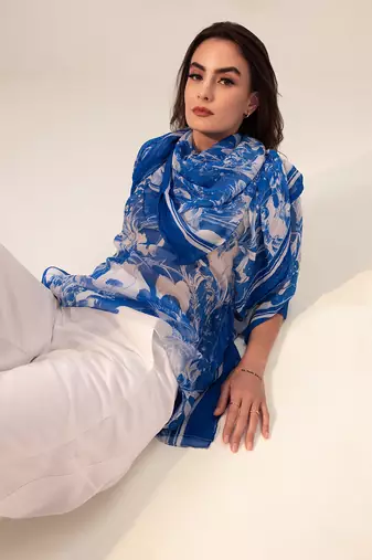 Blue azure floral printed kaftan top
