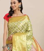 Silk Land  Lime Green  Woven Design Brocade Saree 