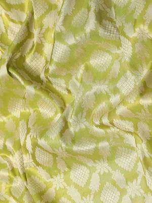Silk Land  Lime Green  Woven Design Brocade Saree  3