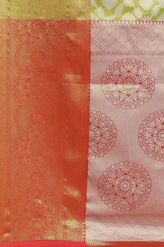 Silk Land  Lime Green  Woven Design Brocade Saree 