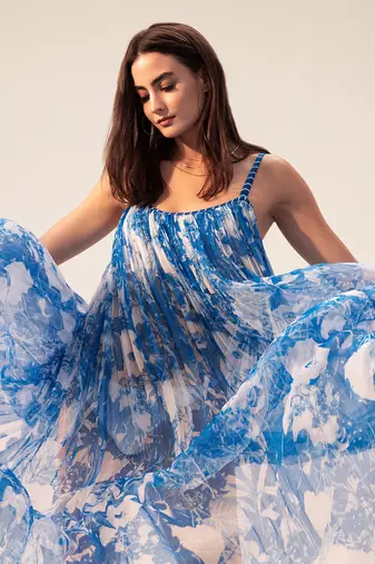 Blue azure floral printed cami dress