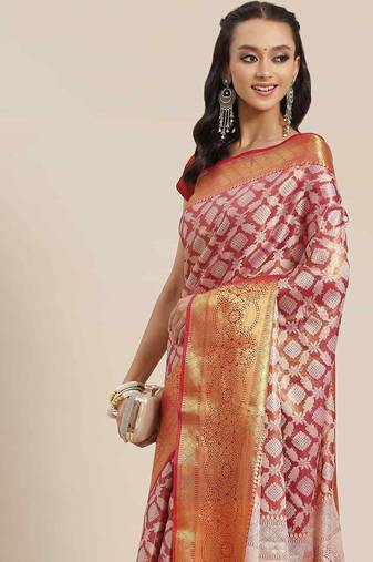 Silk Land  Pink  Woven Design Brocade Saree 