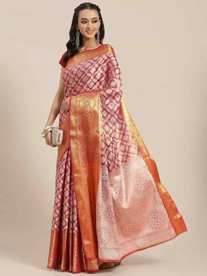 Silk Land  Pink  Woven Design Brocade Saree  2