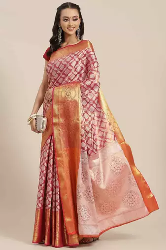 Silk Land  Pink  Woven Design Brocade Saree 