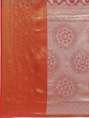 Silk Land  Pink  Woven Design Brocade Saree  5