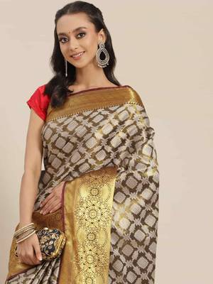 Silk Land  Black  Woven Design Brocade Saree  1