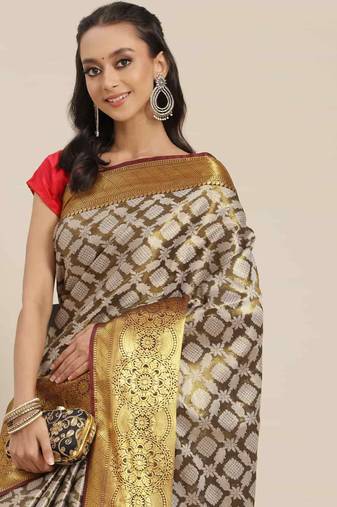 Silk Land  Black  Woven Design Brocade Saree 