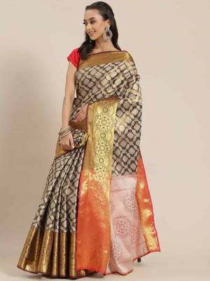 Silk Land  Black  Woven Design Brocade Saree  2