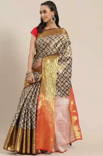 Silk Land  Black  Woven Design Brocade Saree 