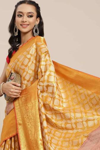 Silk Land  Mustard  Woven Design Brocade Saree 