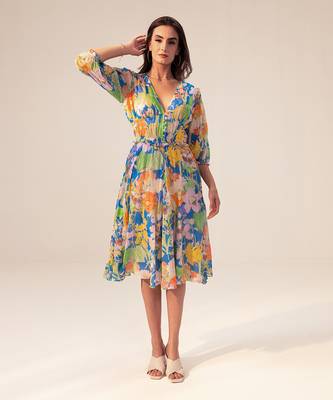 Blue iris floral printed midi dress 1