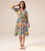 Blue iris floral printed midi dress