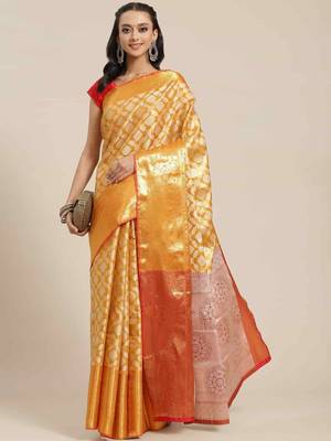 Silk Land  Mustard  Woven Design Brocade Saree  2