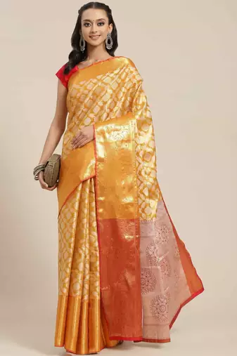 Silk Land  Mustard  Woven Design Brocade Saree 