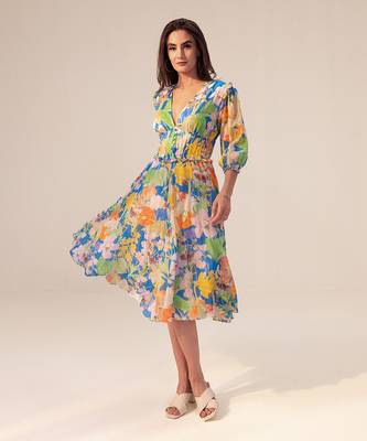 Blue iris floral printed midi dress 2