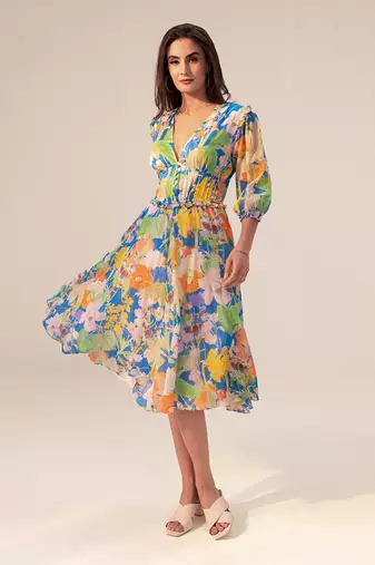 Blue iris floral printed midi dress