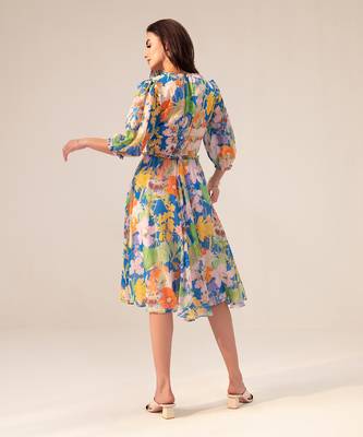 Blue iris floral printed midi dress 3