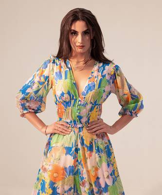 Blue iris floral printed midi dress 5