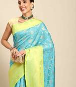 Silk Land  teal  woven design art silk saree 