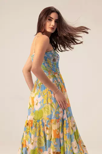 Light blue iris floral printed cami dress