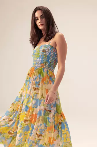 Light blue iris floral printed cami dress
